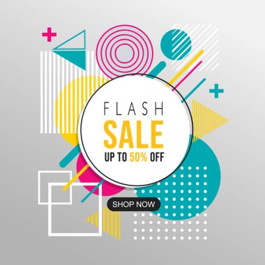 Flaş Satış Soyut Geometrik desenli renkli tasarım ve arka plan. Modern tasarım, kapak, şablon, dekore edilmiş broşür ve broşür için kullan.