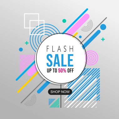 Flaş Satış Soyut Geometrik desenli renkli tasarım ve arka plan. Modern tasarım, kapak, şablon, dekore edilmiş broşür ve broşür için kullan.