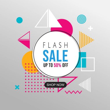 Flaş Satış Soyut Geometrik desenli renkli tasarım ve arka plan. Modern tasarım, kapak, şablon, dekore edilmiş broşür ve broşür için kullan.