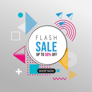 Flaş Satış Soyut Geometrik desenli renkli tasarım ve arka plan. Modern tasarım, kapak, şablon, dekore edilmiş broşür ve broşür için kullan.