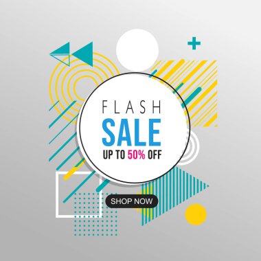Flaş Satış Soyut Geometrik desenli renkli tasarım ve arka plan. Modern tasarım, kapak, şablon, dekore edilmiş broşür ve broşür için kullan.
