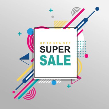 Süper Satış Soyut Geometrik desenli renkli tasarım ve arka plan. Modern tasarım, kapak, şablon, dekore edilmiş broşür ve broşür için kullan.