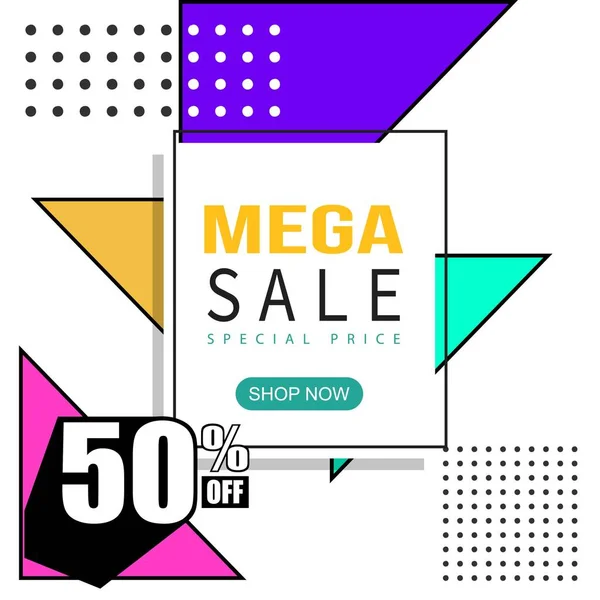 Mega Sale Promo Memphis Style Web Banner Poster Tag Flyer — стоковый вектор