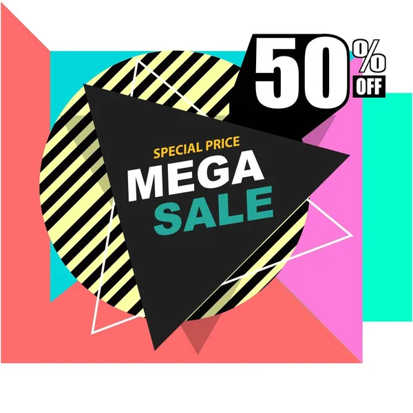 Mega Sale Promo Memphis Style Web Banner Poster Tag Flyer — стоковый вектор