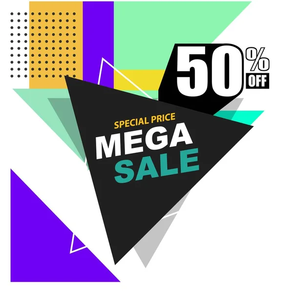 Mega Sale Promo Memphis Style Web Banner Poster Tag Flyer — стоковый вектор