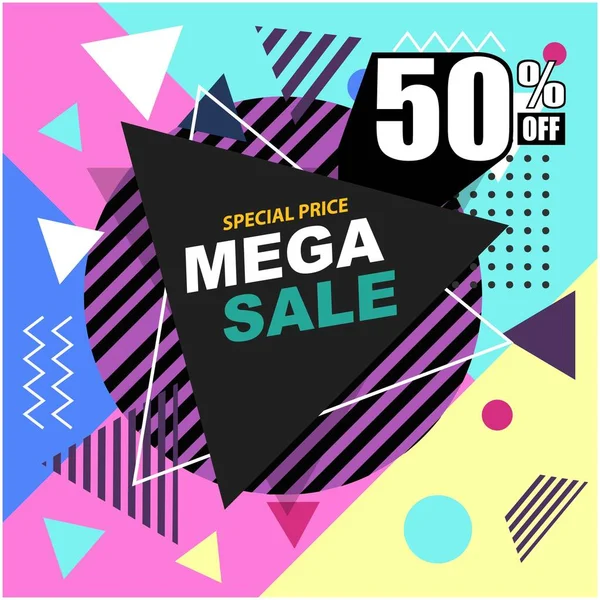 Mega Sale Promo Memphis Style Web Banner Poster Tag Flyer — стоковый вектор