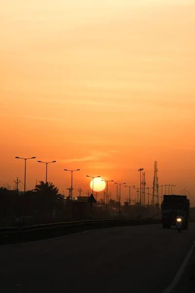 Morning View Sunrise Morning Street Light Pattern Bridge — Stock Photo, Image