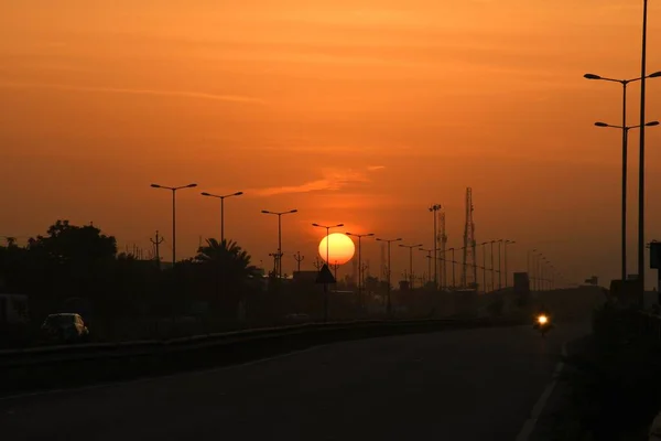 Vista Mañana Salida Del Sol Por Mañana Patrón Luz Calle — Foto de Stock