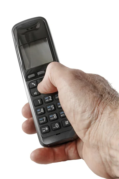 Il telefono cordless nero in una mano — Foto Stock