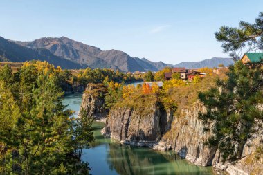 Rusya 'nın Altai Cumhuriyeti' ndeki Katun Dağı turkuvaz nehri.