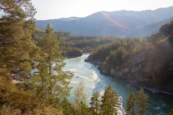 Rusya 'nın Altai Cumhuriyeti' ndeki Katun Dağı turkuvaz nehri.