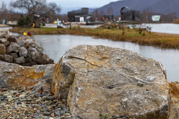 Large Colored Stone Lake Shore Recreation Park — Stock Photo, Image