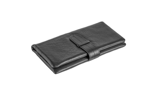 Black leather wallet on white background