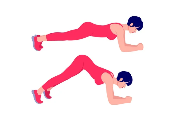 Plank Hip Raise Ejercicio Entrenamiento Mujer Fitness Aeróbico Ejercicios Ilustración — Vector de stock