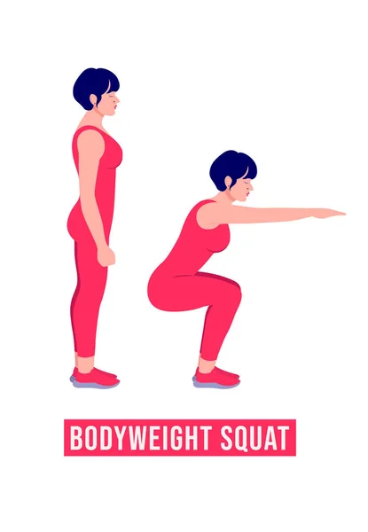 Тело Squat Упражнения Женщина Тренировки Фитнес Аэробика Упражнения Векторная Миграция — стоковый вектор