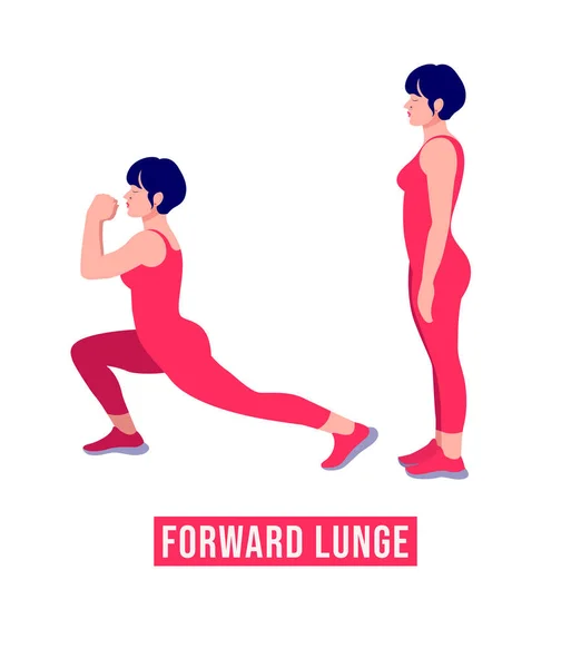 Vorwärts Lunge Training Workout Fitness Für Frauen Aerobic Und Übungen — Stockvektor
