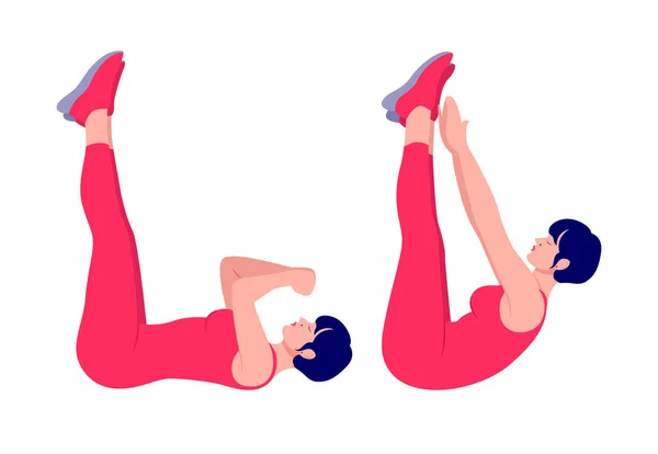 Toe Reach Cvičení Žena Cvičení Fitness Aerobic Cvičení Vektorová Ilustrace — Stockový vektor