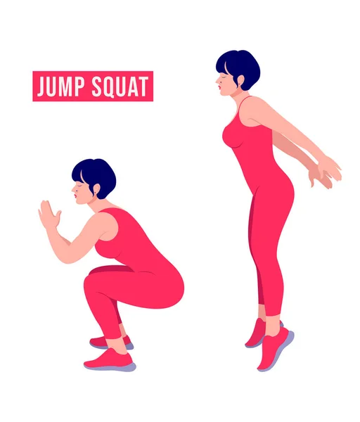 Jump Squat Άσκηση Γυμναστική Γυναίκα Αερόβια Και Ασκήσεις Εικονογράφηση Διανύσματος — Διανυσματικό Αρχείο