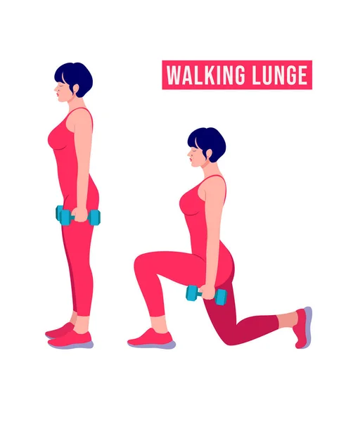 Walking Lunge Gymnastik Women Workout Fitness Aerobic Und Übungen Vektorillustration — Stockvektor