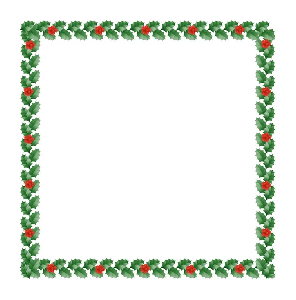 Frontera Navidad Holly Con Hojas Verdes Bayas Rojas Marco Navidad — Archivo Imágenes Vectoriales