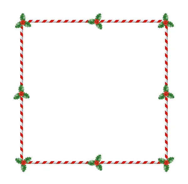 Yeşil Yapraklar Kırmızı Böğürtlenlerle Dolu Kutsal Noel Sınırı Holly Ile — Stok Vektör