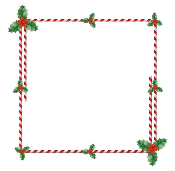 Frontera Navidad Holly Con Hojas Verdes Bayas Rojas Marco Navidad — Archivo Imágenes Vectoriales