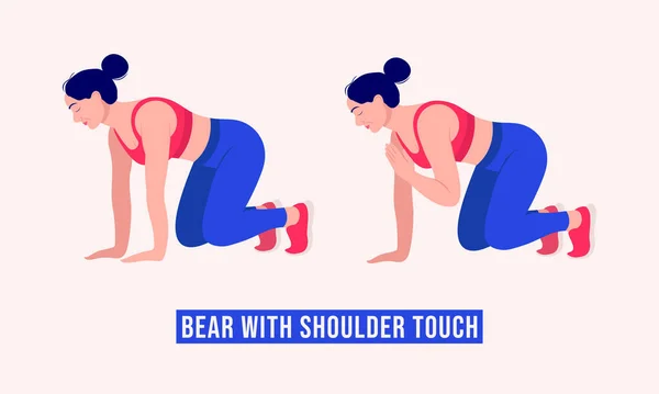 Bear Shoulder Touch Übung Women Workout Fitness Aerobic Und Übungen — Stockvektor
