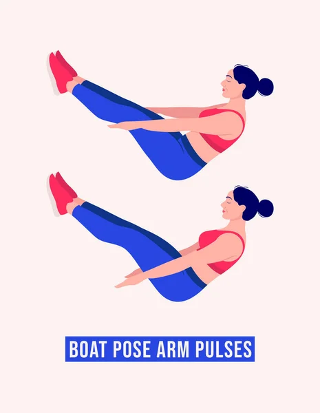 Tekne Kol Pulses Egzersizi Kadın Spor Antrenmanı Aerobik Egzersiz Vektör — Stok Vektör