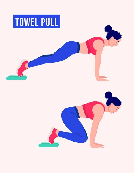 Towel Pull Training Women Workout Fitness Aerobic Und Übungen Vektorillustration — Stockvektor