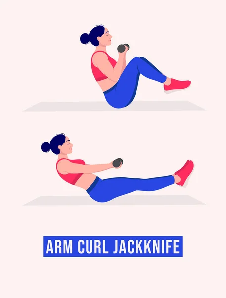 Arm Curl Jackknife Übung Workout Fitness Für Frauen Aerobic Und — Stockvektor