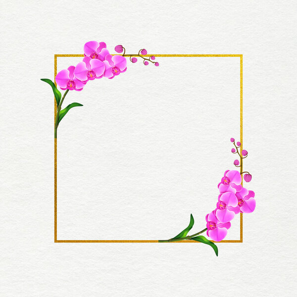 Premium свадебное приглашение Шаблон орхидеи цветы и листья с золотисто-желтой рамкой. Приглашение на свадьбу, благодарственная открытка, прибереги карточки с датами. Приглашение на свадьбу.