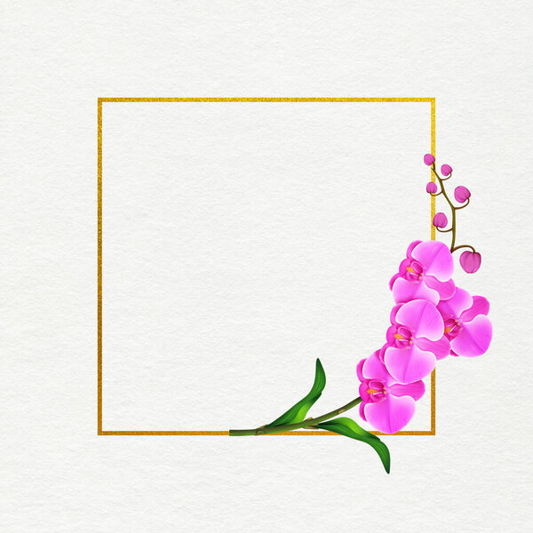 Premium свадебное приглашение Шаблон орхидеи цветы и листья с золотисто-желтой рамкой. Приглашение на свадьбу, благодарственная открытка, прибереги карточки с датами. Приглашение на свадьбу.