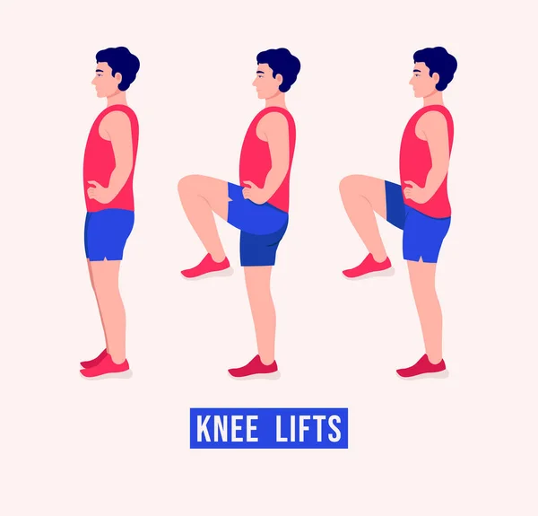 Knie Liften Oefening Mannen Workout Fitness Aerobic Oefeningen Vector Illustratie — Stockvector