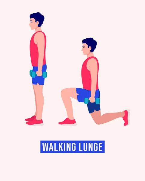 Wandelen Lunge Oefening Mannen Workout Fitness Aerobic Oefeningen Vector Illustratie — Stockvector
