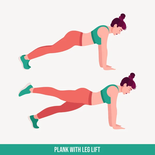 Planche Avec Levage Jambes Exercice Entraînement Femme Fitness Aérobie Exercices — Image vectorielle