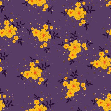 Egzotik yaz çiçeklerinin kusursuz deseni çiçek ve yapraklı vektör deseni moda baskıları için zarif bir şablon. Trend Kumaş moda tasarımları.