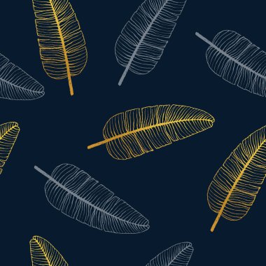 Egzotik yaz yapraklarının kusursuz desenleri altın yapraklı vektör desenleri moda baskıları için zarif şablonlar. Trend Kumaş moda tasarımları.