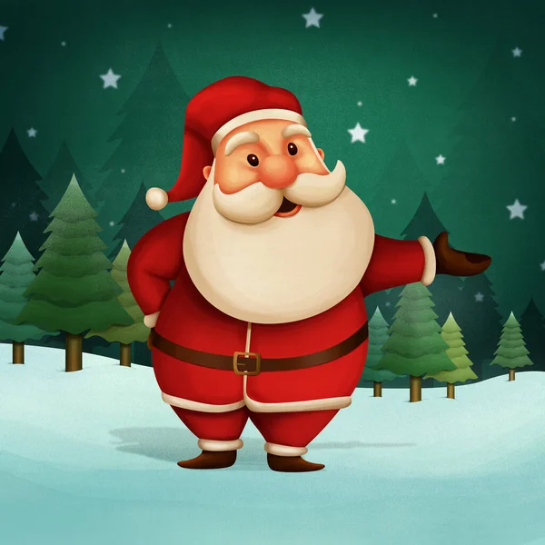 Feliz Navidad Lindo Santa Claus Ilustración Azul Navidad Escena Nieve —  Fotos de Stock
