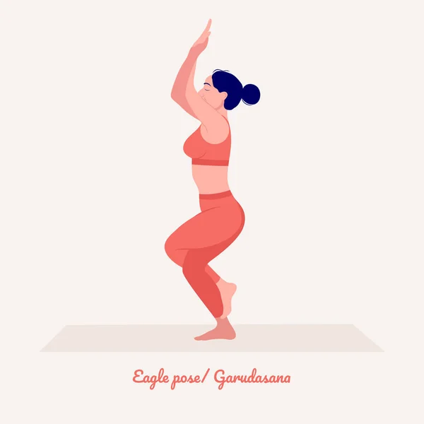 Eagle Pose Garudasana Young Woman Practicing Yoga Pose Woman Workout — Stock Vector