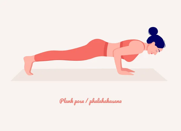 Plank Pos Phalahakasana Ung Kvinna Utövar Yoga Pose Kvinna Träning — Stock vektor