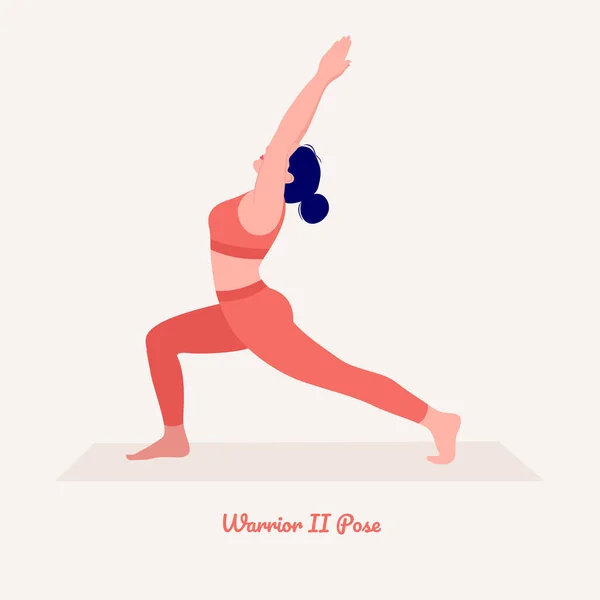 Warrior Pose Virabhadrasana Young Woman Practicing Yoga Pose Woman Workout — Stock Vector