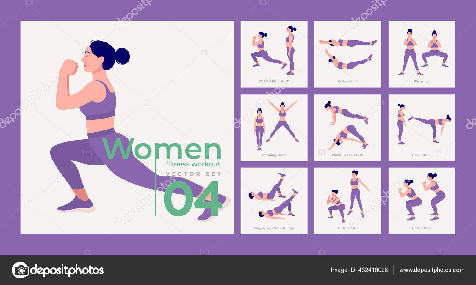 Women Workout Set Women Doing Fitness Yoga Exercises Lunges Pushups Stock  Vector by ©vipicreate@gmail.com 432418028