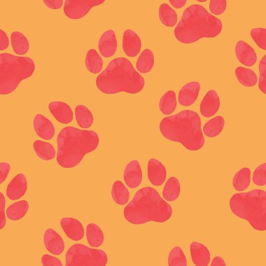 Suluboya hayvan ayak izlerinin kusursuz deseni. Pati izinin silueti. Vektör İllüstrasyonu. Moda baskıları için zarif bir şablon