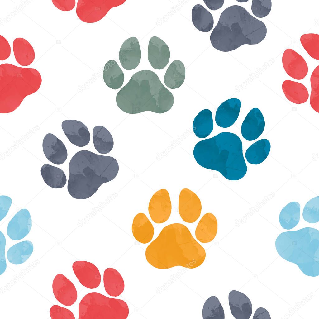 seamless pattern of  watercolour animal footprints. silhouette of a paw print. Vector Illustration. Elegant template for fashion prints
