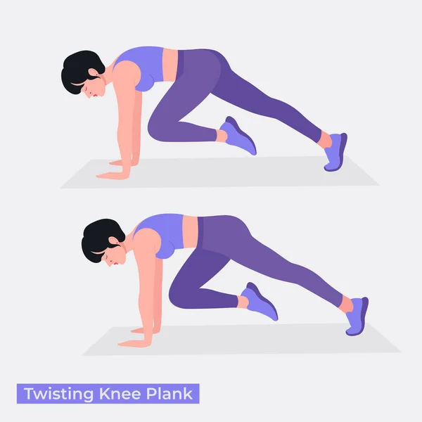 Twisting Knee Planks Übung Women Workout Fitness Aerobic Und Übungen — Stockvektor
