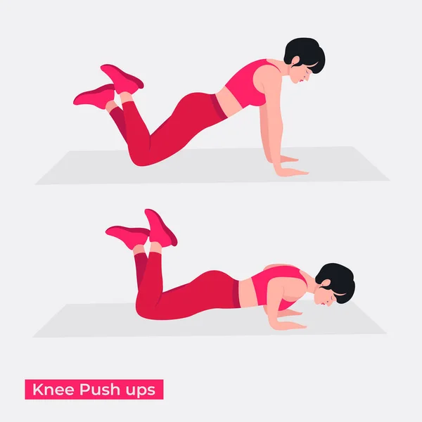 Γόνατο Push Ups Άσκηση Γυναίκες Προπόνηση Φυσικής Κατάστασης Αερόβια Και — Διανυσματικό Αρχείο