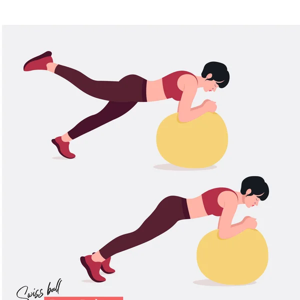 Stabilitetsboll Bakre Riser Motion Women Workout Fitness Aerobic Och Övningar — Stock vektor