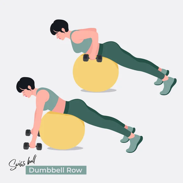 Stabilität Ball Kurzhantelrudergymnastik Women Workout Fitness Aerobic Und Übungen Vektorillustration — Stockvektor