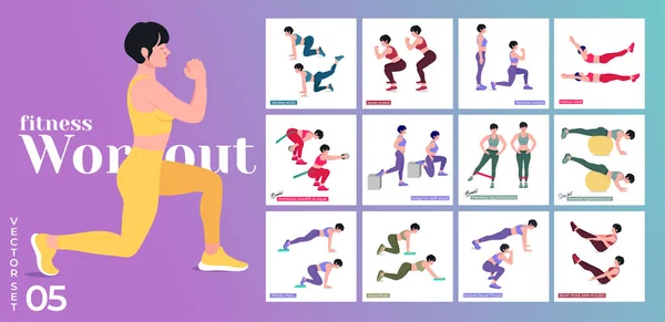 Women Workout Set Women Doing Fitness Yoga Exercises Lunges