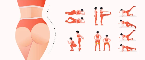 Gesäß Fettverbrennung Workout Set Vorhanden Frauen Die Fitness Und Yoga — Stockvektor